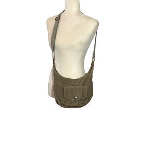 Army green canvas crossbody messenger bag - small